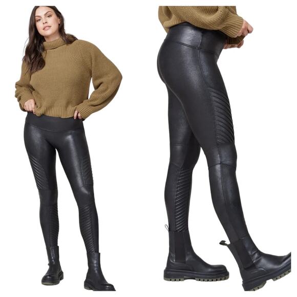 SPANX Women’s Black Leather-Look Leggings size Small - Picture 2 of 15